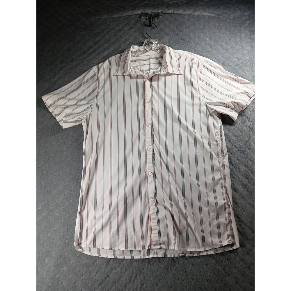 Abercrombie & Fitch Mens Large Tall Striped Short Sleeve Button Up Shirt White